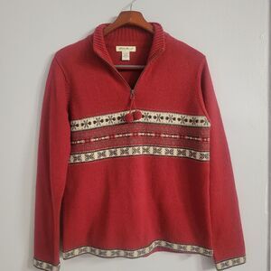 Eddie Bauer Lambswool Full Zip Cardigan Sweater Women's SZ Large Black Fair Isle